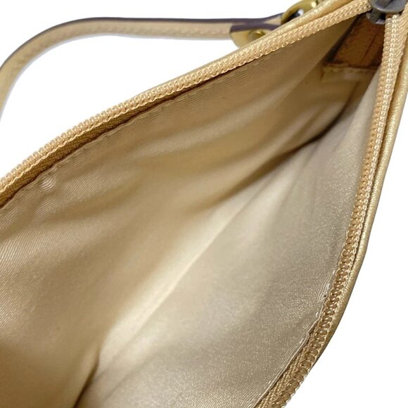 Auth COACH Signature - Beige Gold Jacquard Leather Hardware Pouch - Picture 5 of 6